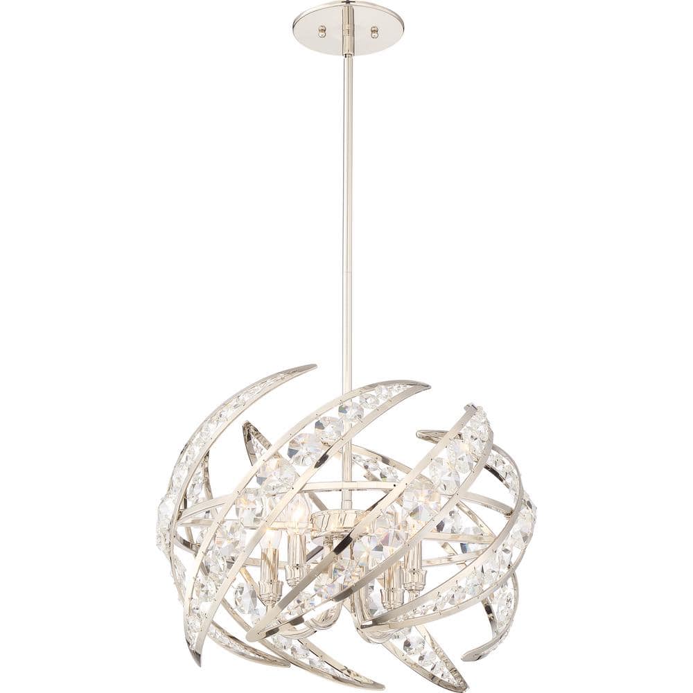 Crescent Polished Nickel Crystal 4-Light Pendant