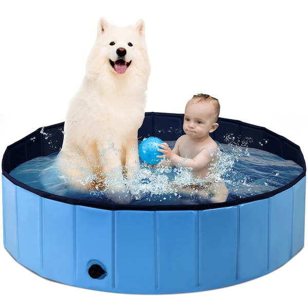 63 ft.  ft.  Blue Indoor Outdoor Portable Leakproof Foldable Dog Pet Pool Kiddie Bathing Tub