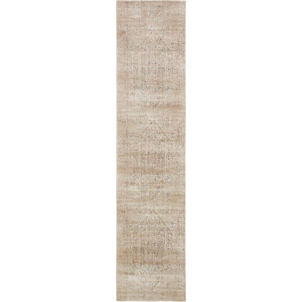 Elegant Medallion Runner Rug in Subtle Beige, Stain-Resistant Synthetic