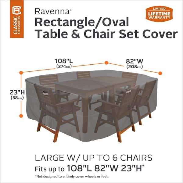 Classic Accessories Ravenna Water-Resistant 108 Inch Rectangular/Oval Patio Table & Chair Set Cover Large Taupe 