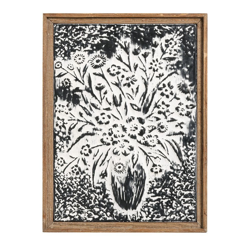 FUIN Sutti Black Metal Floral Vase Wall Decor with Wood Frame C08006