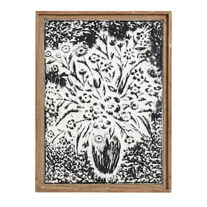 Sutti Black Metal Floral Vase Wall Decor with Wood Frame