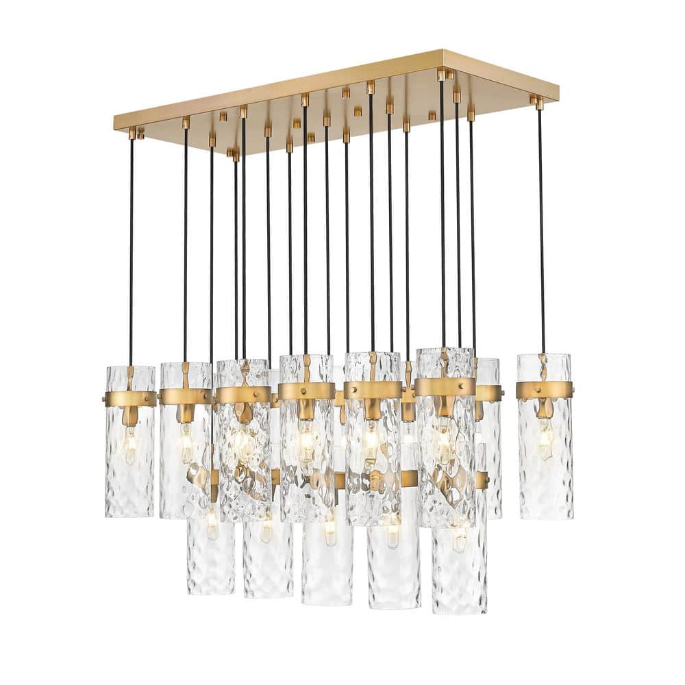 Fontaine 17 Light Rubbed Brass Linear Chandelier for Indoor Use with No Bul