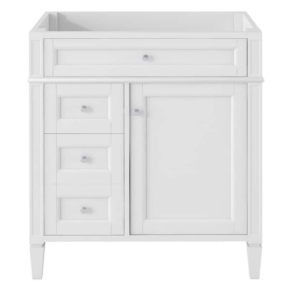 30 in. Modern Classic Bath Vanity Cabinet without Top in White with 2 Drawers and a Tip-out Drawer