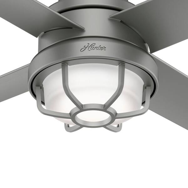Hunter - Searow 54 in. LED Outdoor Matte Silver Ceiling Fan with Light Kit and Wall Control