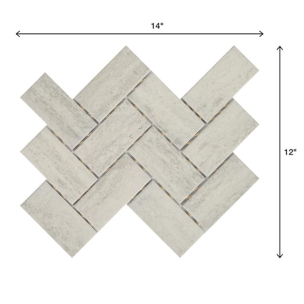 Marazzi Stonehollow 14 in. x 12 in. x 6.35mm Mist Ceramic Herringbone Mosaic Floor and Wall Tile (0.67 sq. ft. / piece)