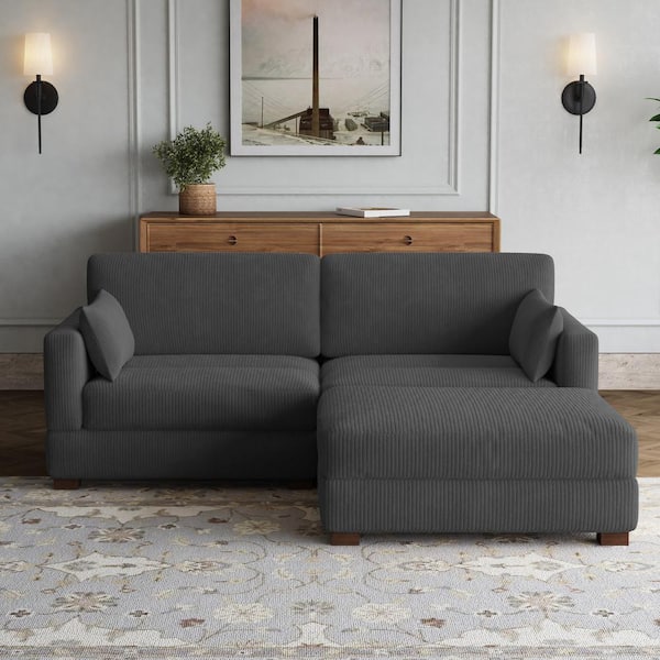 84.8 in. W Square Arm 2-Piece Corduroy Fabric L-Shaped Sectional Sofa in. Gray
