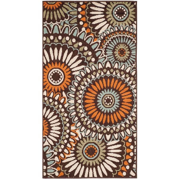 SAFAVIEH Veranda Chocolate/Terracotta Doormat 3 ft. x 5 ft. Floral Indoor/Outdoor Patio Area Rug