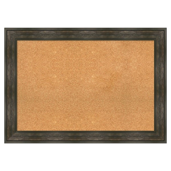 Amanti Art Rail Rustic Char Natural Corkboard 42 in. x 30 in. Bulletin Board Memo Board