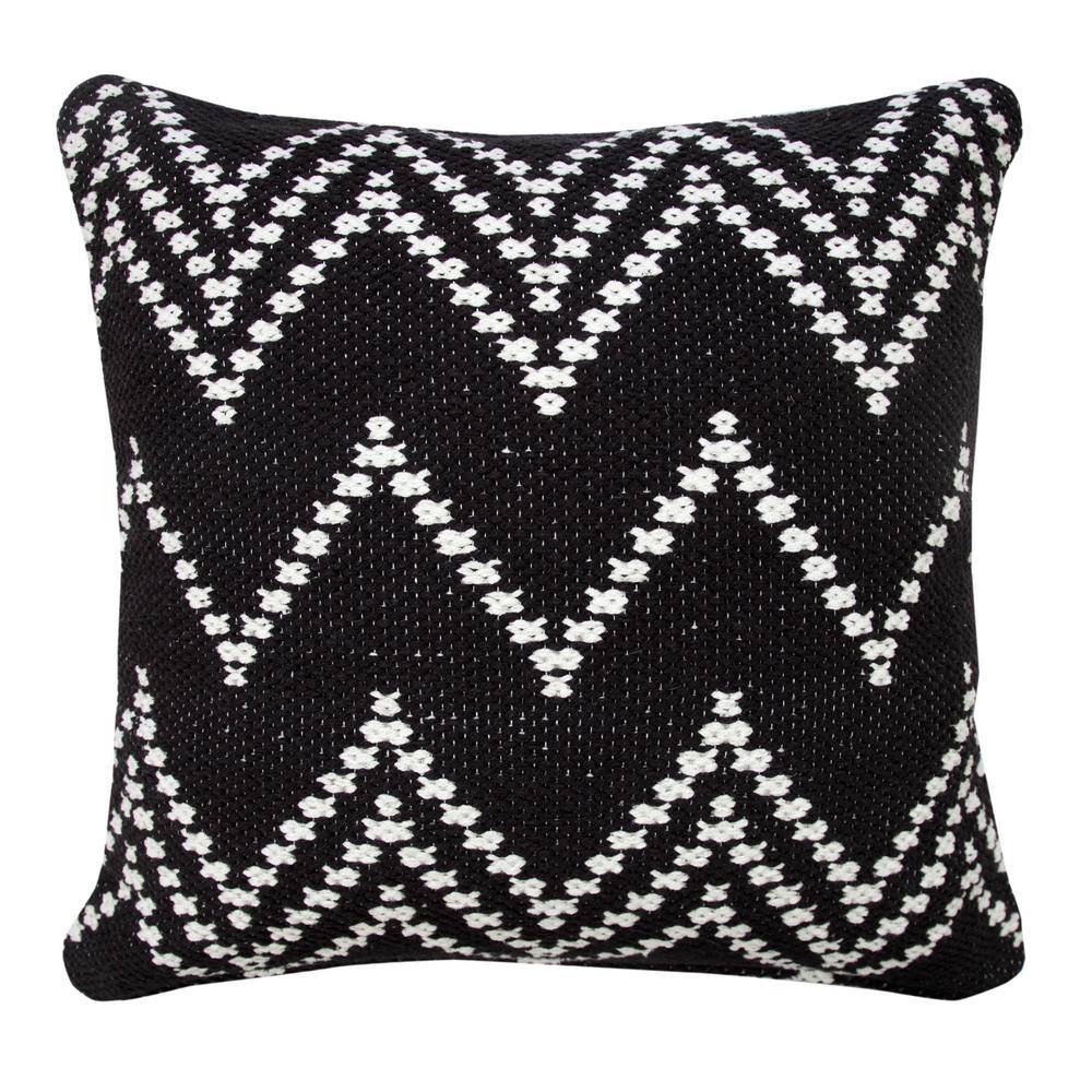 Sevita 20" Square Modern Woven Chevron Throw Pillow - Black/White