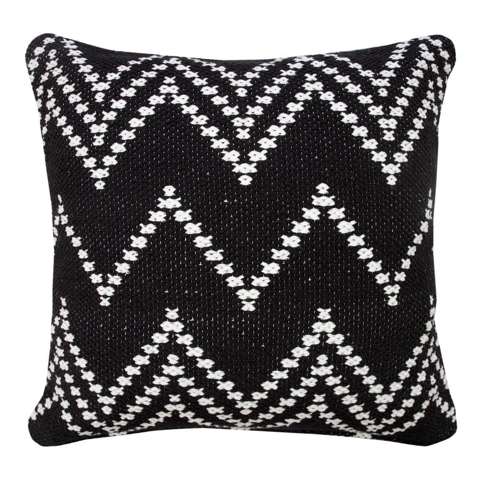 Sevita 20" Square Modern Woven Chevron Throw Pillow - Black/White