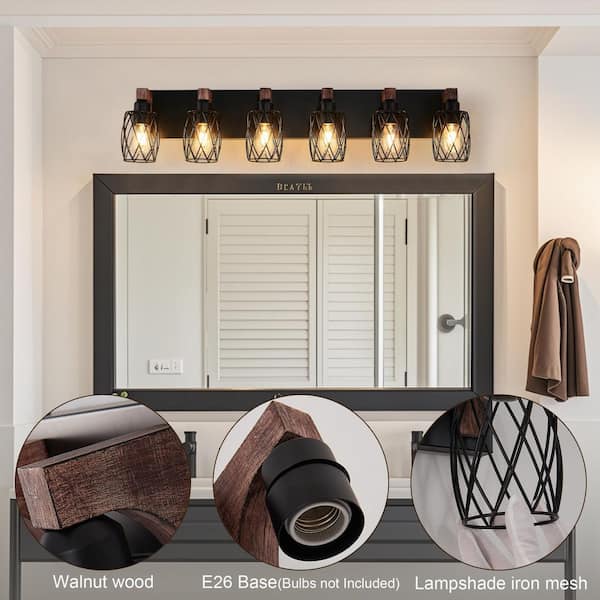 38 in. 6-Light Industrial Black Vintage Wall Sconce for Bathroom Hallway, Bulb not Included