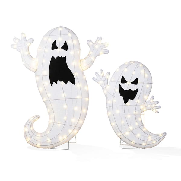Plug in-41.75 in. H Lighted Halloween 2. 5D Ghosts Family Outdoor Decor with 80L+50L Warm White LED Lights  (Set of 2 ）