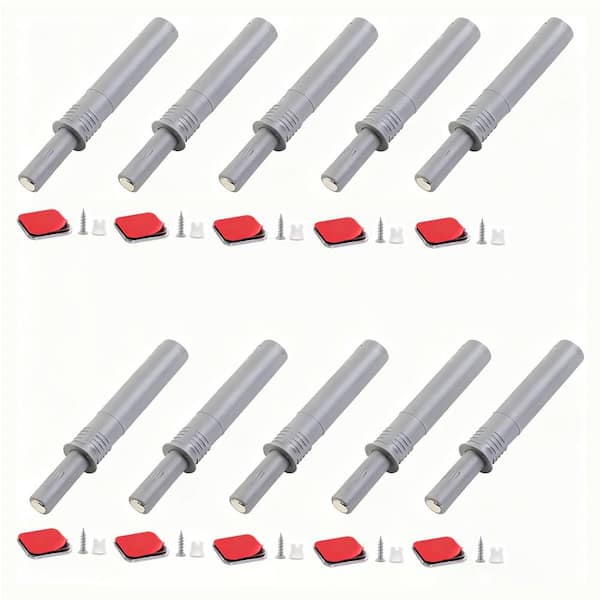 10-Pack Gray Magnetic Push Latches, Heavy-Duty Spring-Loaded Touch Latch with Plastic Damper for Handle-Free Cabinets