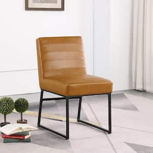 Channeled Carmel Faux Leather Metal Dining Chair