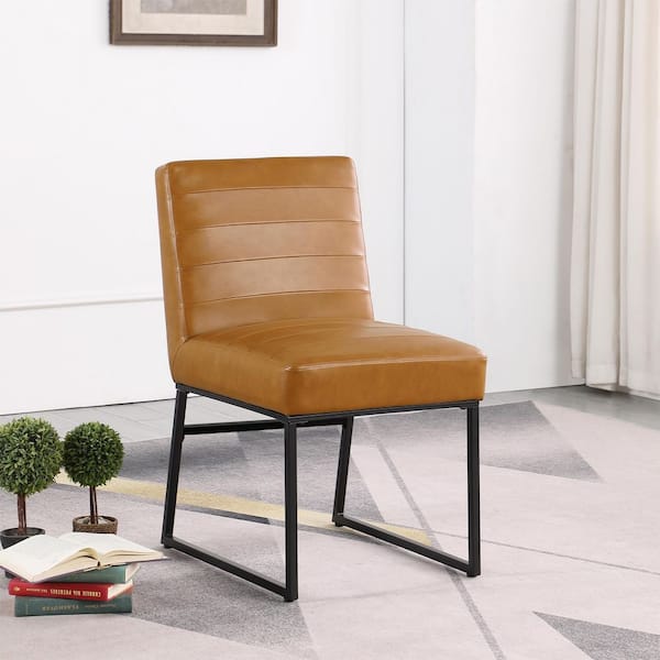 Channeled Carmel Faux Leather Metal Dining Chair