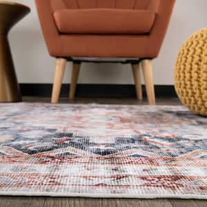 Multi 5 ft. x 7 ft. Distressed Transitional Machine Washable Area Rug