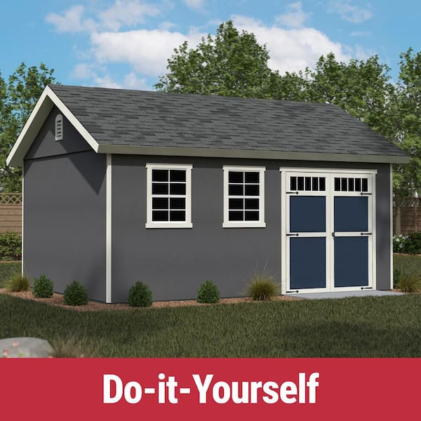 DIY Beachwood 16 ft. x 12 ft Wooden Outdoor Storage Garden Shed with Floor Windows, and Double Door (192 sq. ft. )