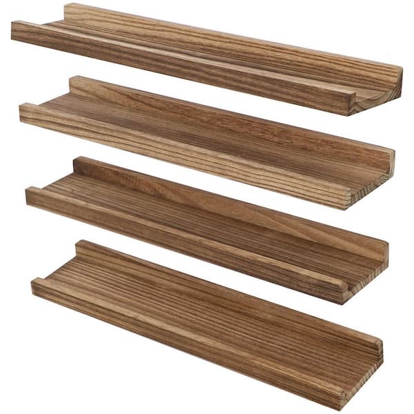 Unbranded 23.4 in. W x 5 in. D Carbonized Black Floating Shelves with Lip, Set of 4 Decorative Wall Shelf