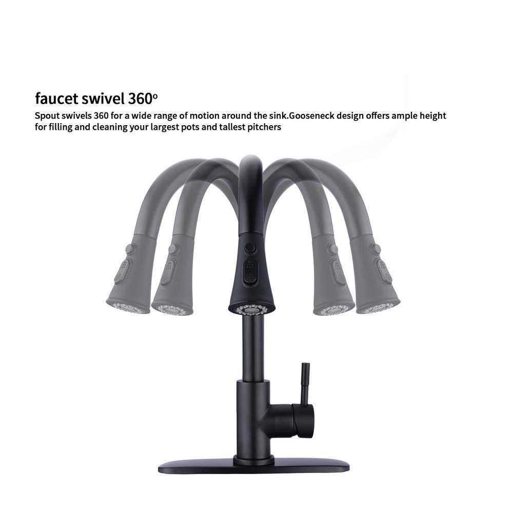 Matte Black Stainless Steel Single-Handle Pull-Down Kitchen Faucet