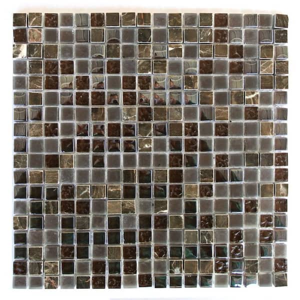 Classic Design Brown 12 in. x 12 in. Square Glass and Stone Mosaic Wall and Floor Tile (11 sq. ft./Case)