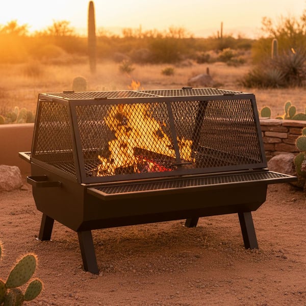 Sunnydaze Steel Grilling Fire Pit with Cooking Grate and Spark