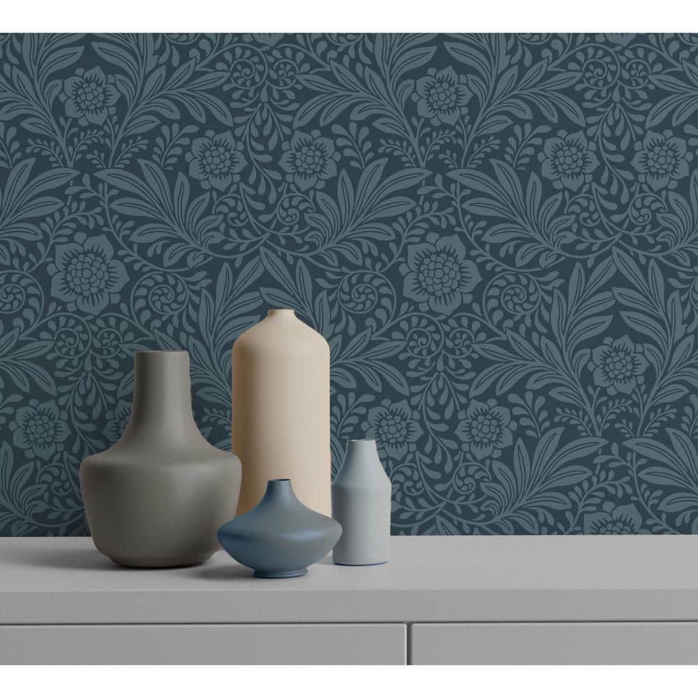 Camille Navy Damask Non-Woven Removable Wallpaper