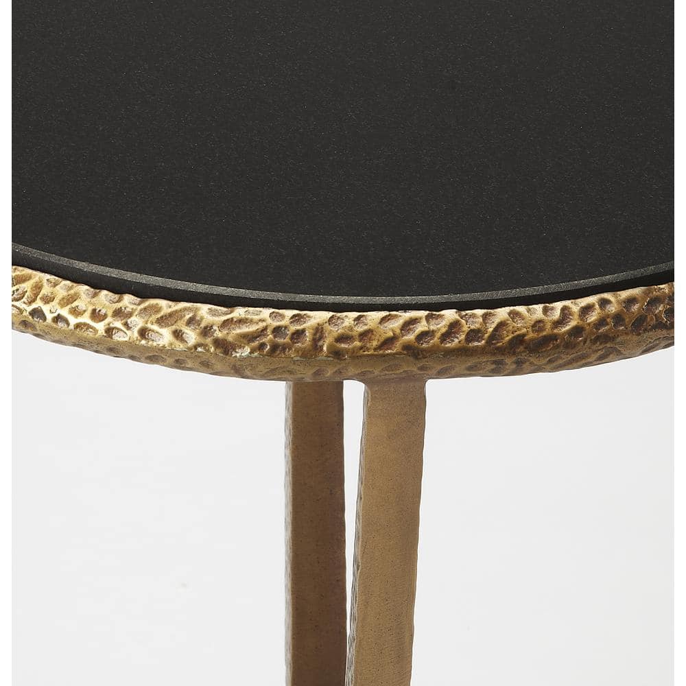 Antique Gold and Black Granite Round Side Table
