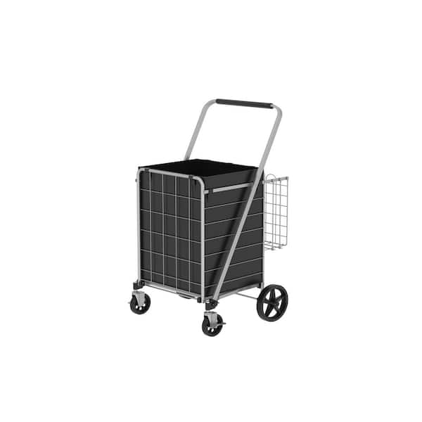 21.25 in. Tool Cart, Extra Large Foldable Grey Shopping Tool Cart with Dual Basket, Brake and 360° Rolling Swivel Wheels