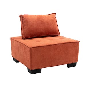 12.4'' Wide Round Footstool Ottoman Latitude Run Body Fabric: Orange Linen