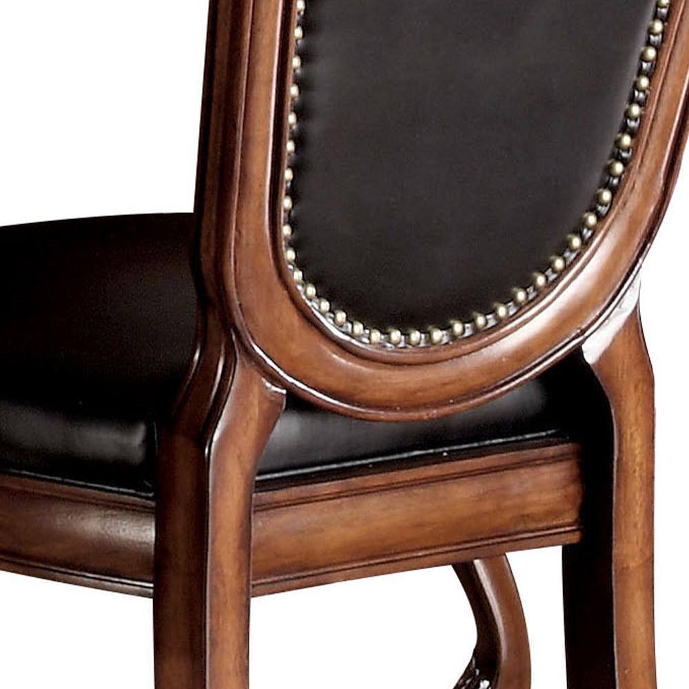 Chateau De Ville Black Leather and Wood High Side Chair