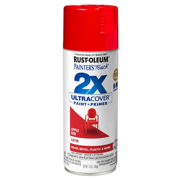 Rust-Oleum 315396 Painter's Touch 2x Ultra Cover Spray Paint, 12 oz, Satin Apple Red