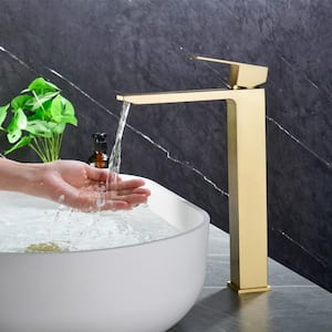 Ami High Arc Single Handle Single-Hole Bathroom Faucet 1.2 GPM with Drain in Brushed Gold