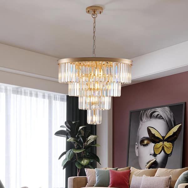 12-light Gold 4-Tier Luxury Crystal Chandelier Ceiling Lighting for Living Room Dining Room Bedroom Hallway