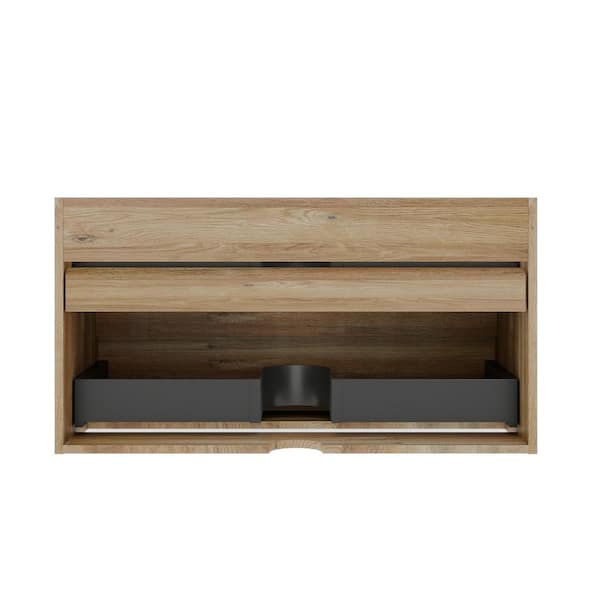 Marley Mid-Century Modern 35.5 in. Floating Bath Vanity Cabinet without Top in Rough Oak with Double Drawers