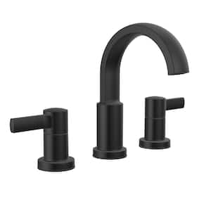 Albion 8 in. Widespread Double Handle Bathroom Faucet with Drain Kit Included in Matte Black
