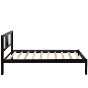 Concise Style Espresso Twin Size Wood Platform Bed with Headboard and Wooden Slat Support (42 in W. x 37 in H.)