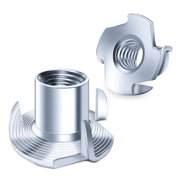 5/16 in.-18 Zinc Plated T-Nuts (60-Pack) for Bolts, Caster Wheels, and Furniture-4-Jaw Tee Nuts, Steel Assortment