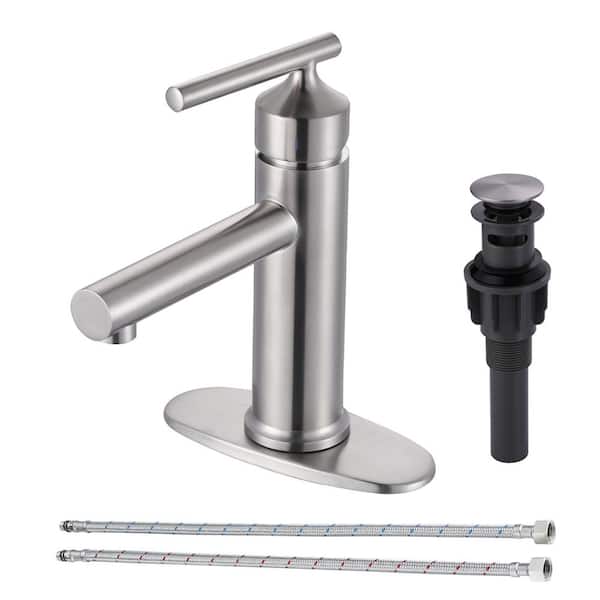 IVIGA 4 in. Centerset Single Handle High Arc Bathroom Sink Faucet with Drain Kit and Deckplate Included in Brushed Nickel