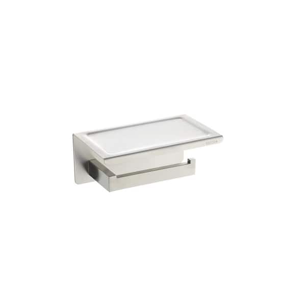cadeninc Screw Free Installation Wall Mounted Stainless Steel Toilet Paper Holder with Storage Shelf in Brushed Nickel