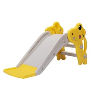 Yellow Kids Slide, Freestanding Toddler Climber with Basketball Hoop for Indoor and Outdoor Play