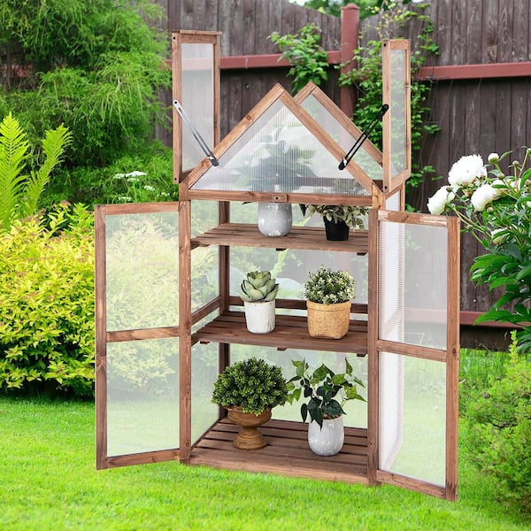 Gymax Wooden Cold Frame Greenhouse Raised Planter Protection for