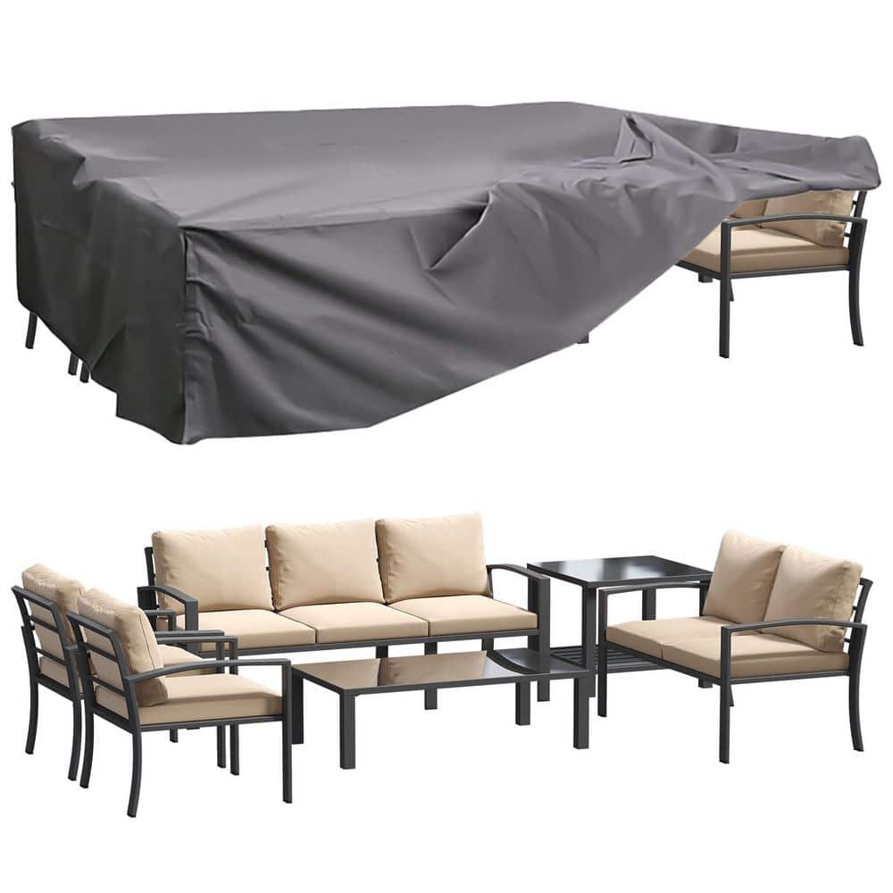 6 PCS Metal Outdoor Conversation Set Patio Furniture Set with Waterproof Cover and Two Tables, Beige Cushions price history on PriceWatchPro