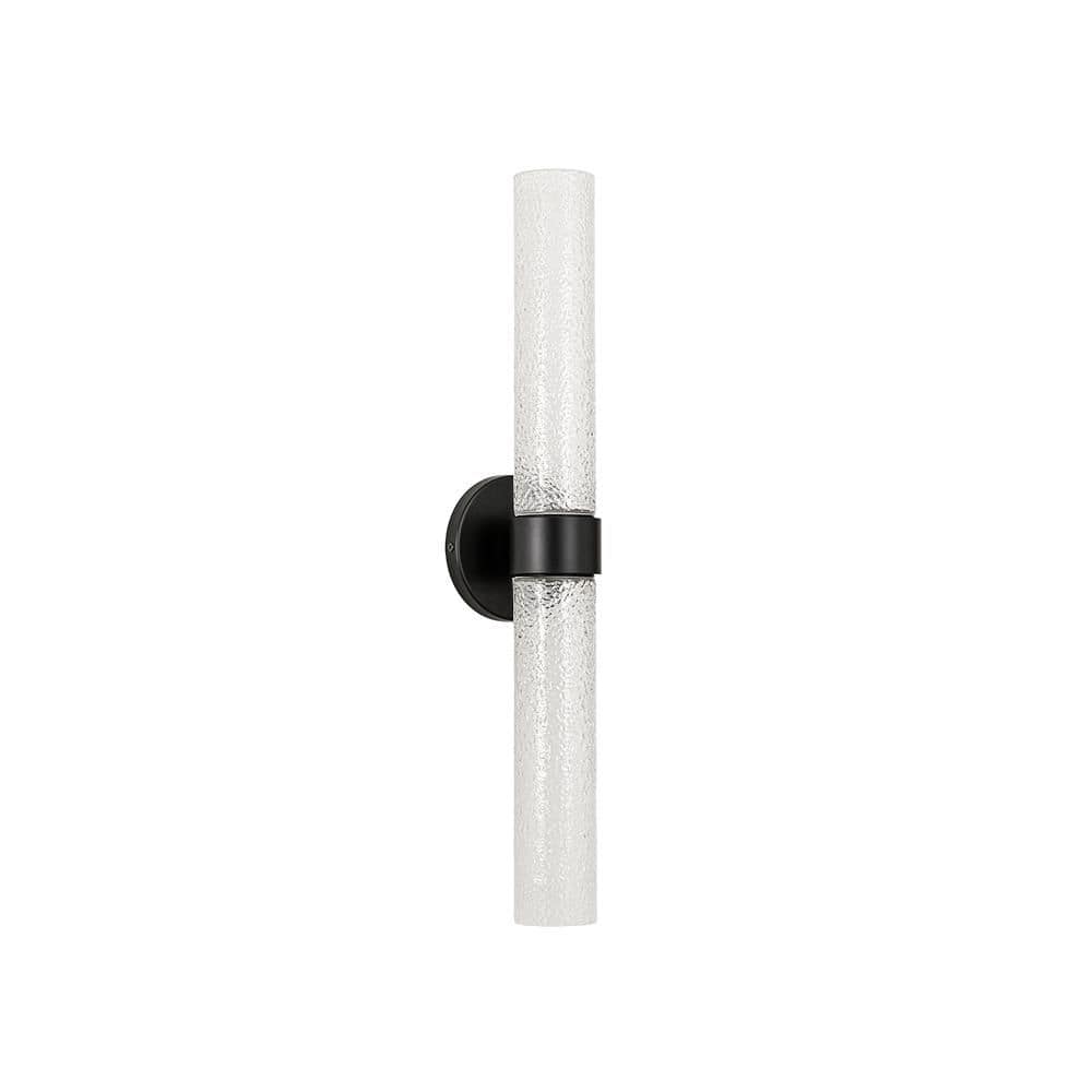 Tuler 2-Light 4.7 in. W x 23.6 in. H Industrial Matte Black LED Vanity Light with Ice Crackle Glass for Bathroom price history on PriceWatchPro