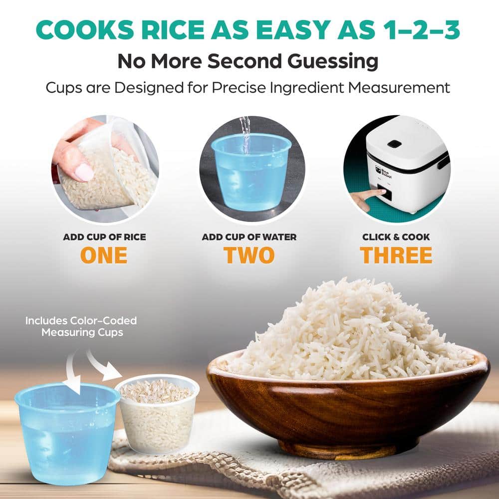 Compact White Electric Rice Cooker with Nonstick Pot and Steamer