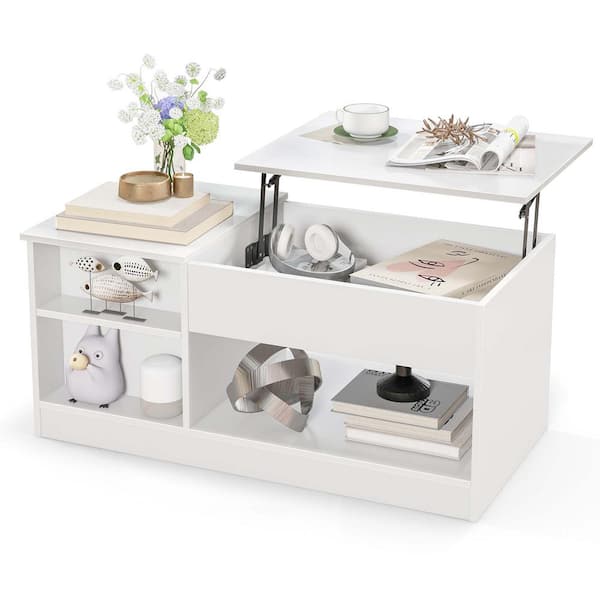 Costway 40 in. Brown Rectangle Wood Coffee Table Modern Cocktail Table with Lift Tabletop for Home Office
