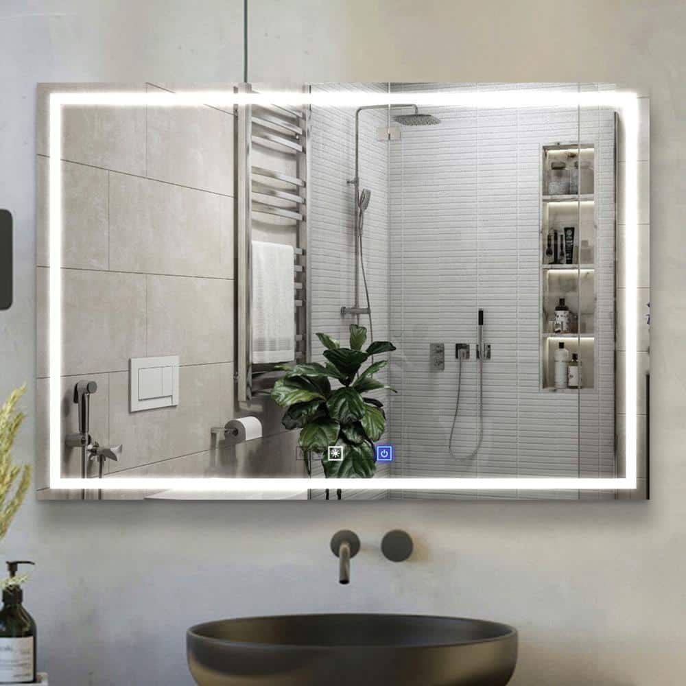 Sleek 60'' Frameless LED Lighted Full-Length Mirror with Touch Dimmer