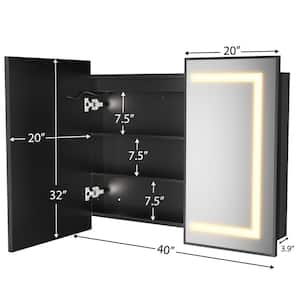 40 in. W x 32 in. H Large Rectangular Black Wall Mount LED Lighted Medicine Cabinet with Mirror