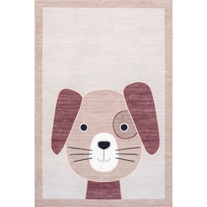 Rizzo Puppy Kids Machine Washable Light Gray 5 ft. x 8 ft. Area Rug