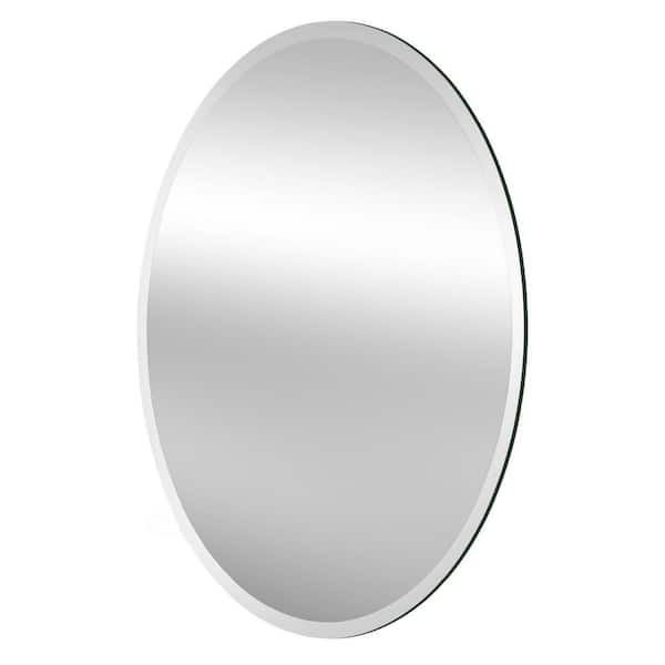 Dovelina 24 in. W x 36 in. H Oval Frameless Beveled Wall Mirror Bathroom Vanity Mirror in Silver
